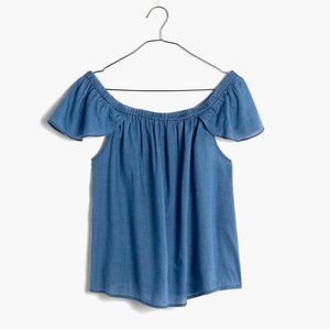 Madewell Indigo Cotton Off-the-shoulder Top Size Small